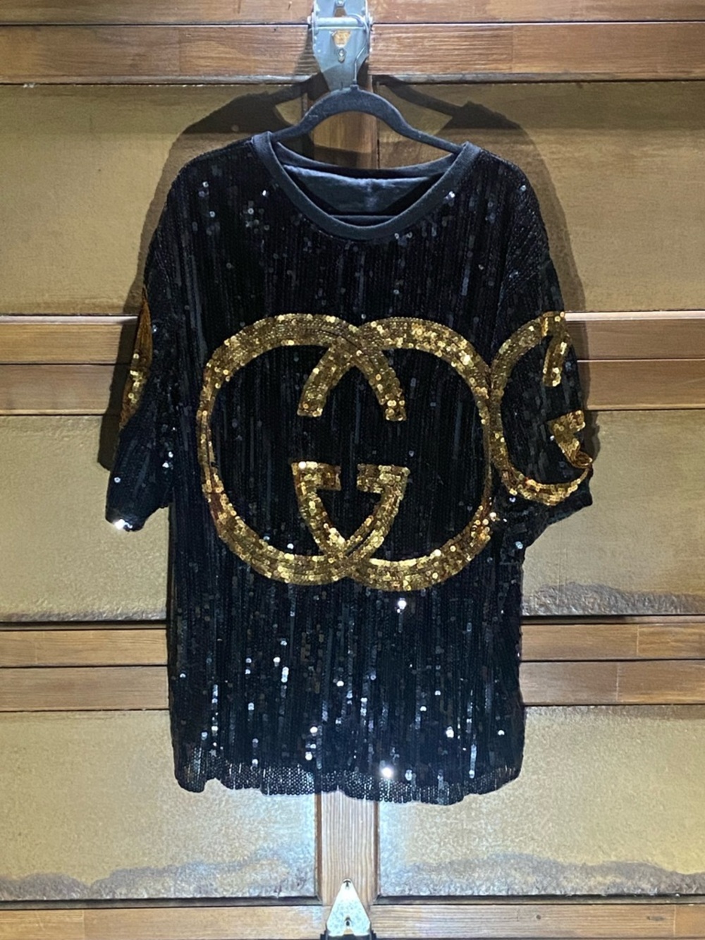 Windsor Black Mini Dress with Gold Sequin Logo